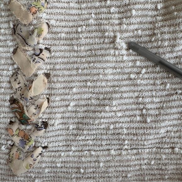 Anthropologie Akemi + Kin Cream Gray White Ribbon Embellished Knit Sweater Top - Picture 7 of 14